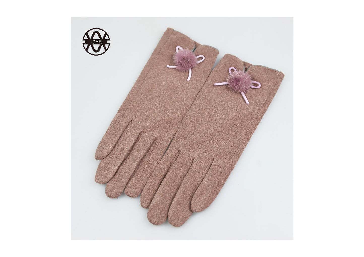 Handske 5 light brown with pink fur