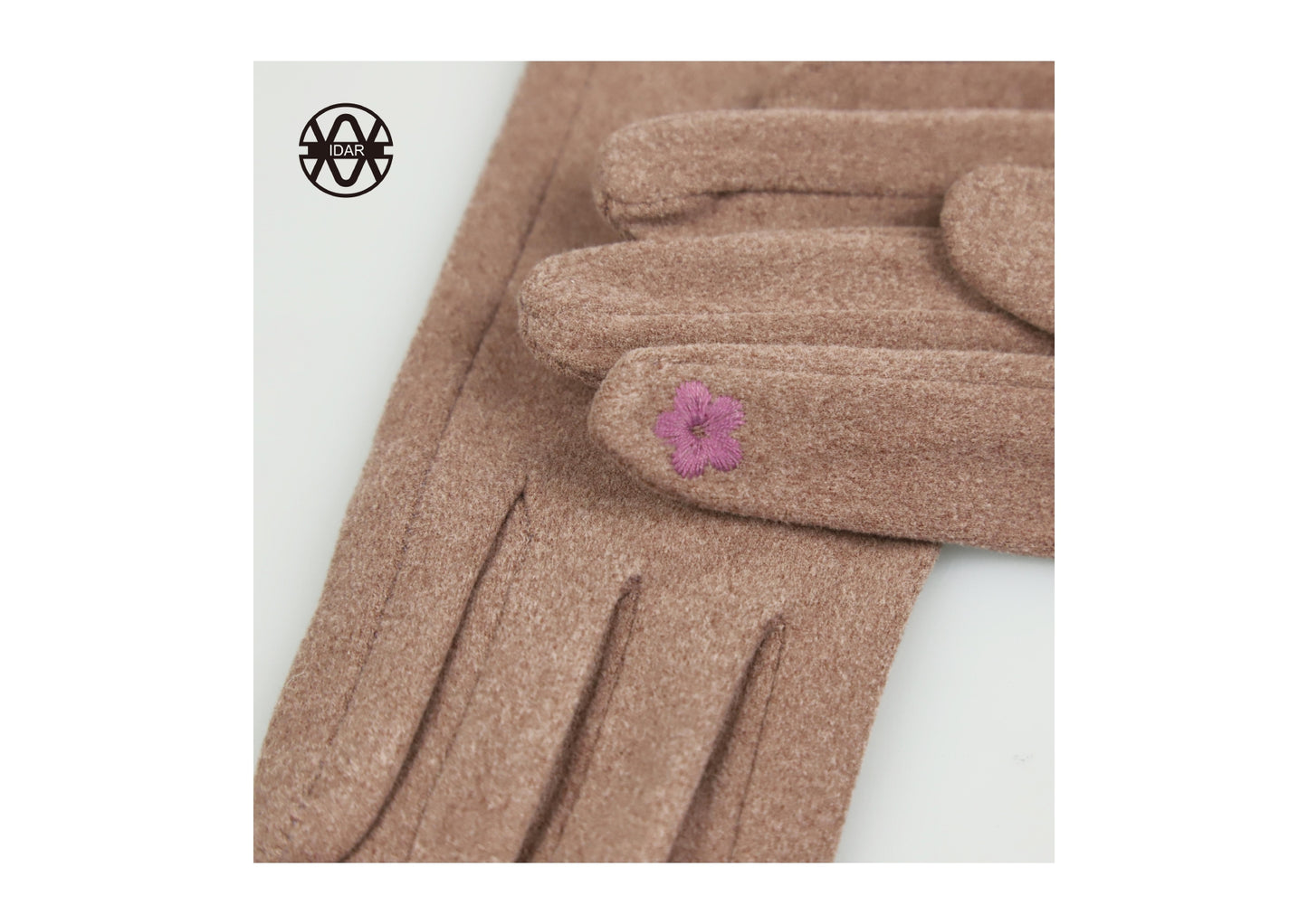 Handske 5 light brown with pink fur